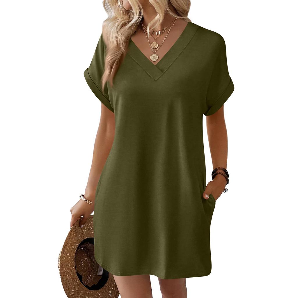 V Neck Casual Summer Dress for Women Loose Fit Womens Dresses Suitable for Vacation Dress and Sundresses for Women