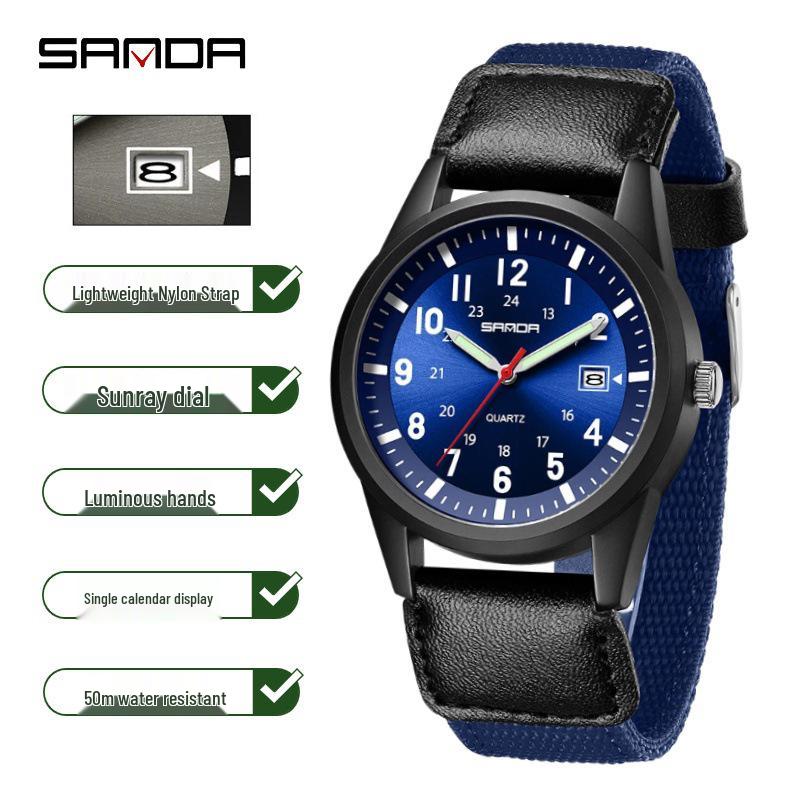 Sanda Fashion Youth Quartz Wristwatch: Casual Digital, Dual Calendar, Luminous, Waterproof, Unisex.