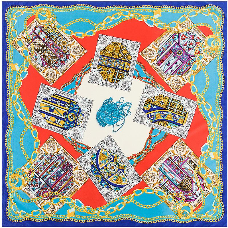 POBING Silk Scarf Women Square Scarves Wraps Cashew Floral Print Neckerchief Female Foulards Silk Hijabs Lady Bufandas 100x100CM