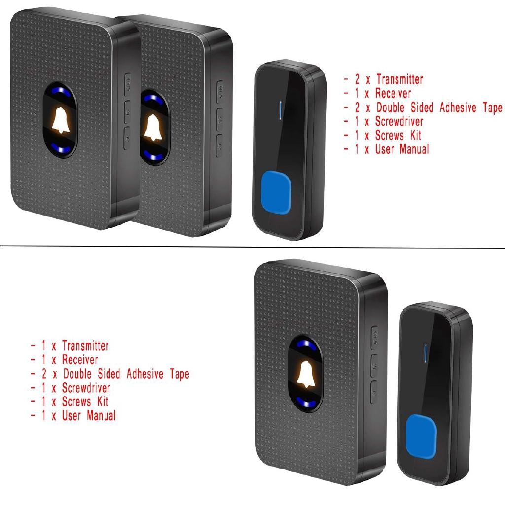 Wireless LED Waterproof Door Bell Cordless 1000ft/300M Range 55 Chime Doorbell UK/EU/US Plug 110-260V for Villas Hotels