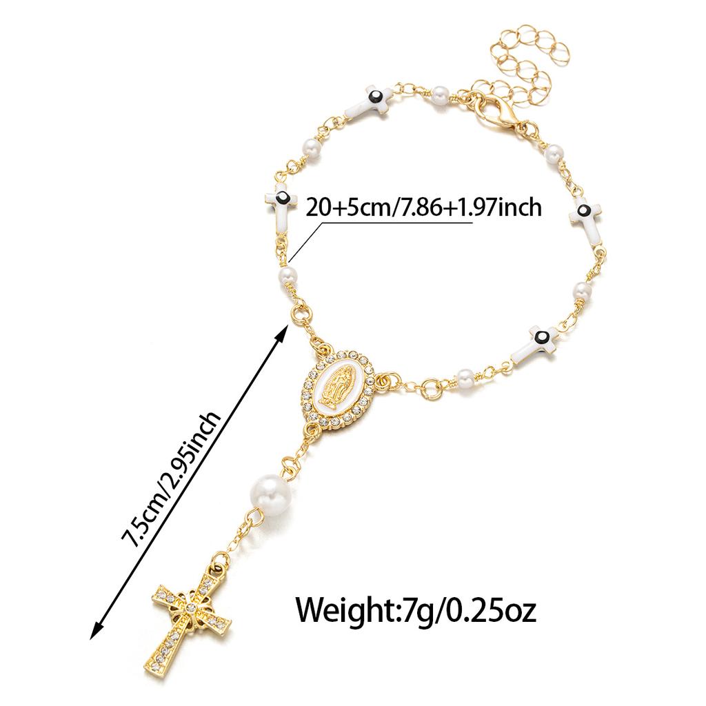 1 Bohemian style Jesus hang tag cross imitation pearl bracelet chain design versatile women's bracelet