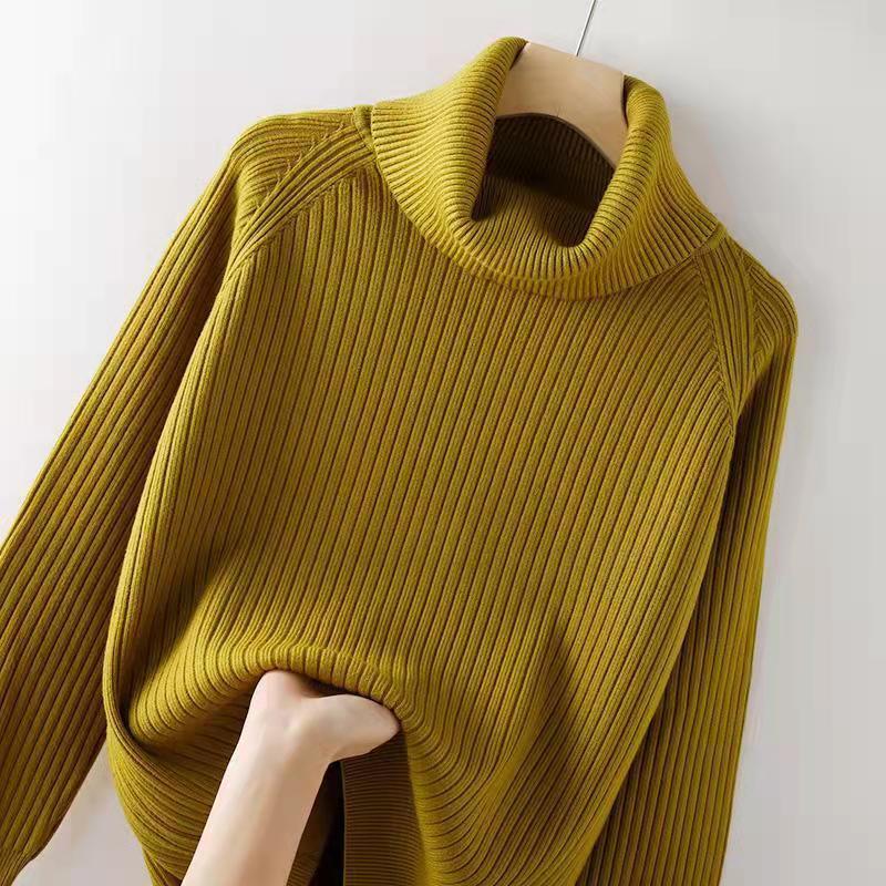 Women's Turtleneck Sweater Fall Winter High Stretch Plus Size Knit Sweater Thick Pullover Knit Bottoming Shirt Knitwear Jumper