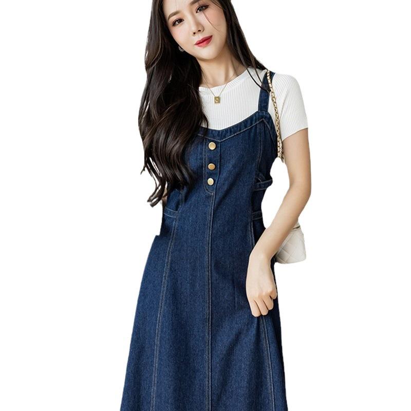 Plus Size Women's Hepburn-Style Denim Sling Dress
