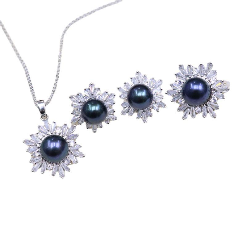 18K Gold-Plated Freshwater Pearl Jewelry Set: Necklace, Earrings & Ring with Micro-Pave Diamonds (9-10mm Pearls).