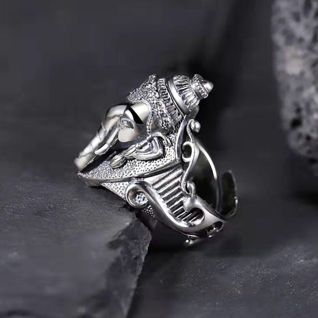 Retro Thai Auspicious Elephant God Ring Men's Live Large Size Ring Men's Ring Single Ring Jewelry