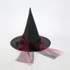 European & American Halloween Lace-up Witch Hat - Black Oxford Cloth Pointed Wide-Brim