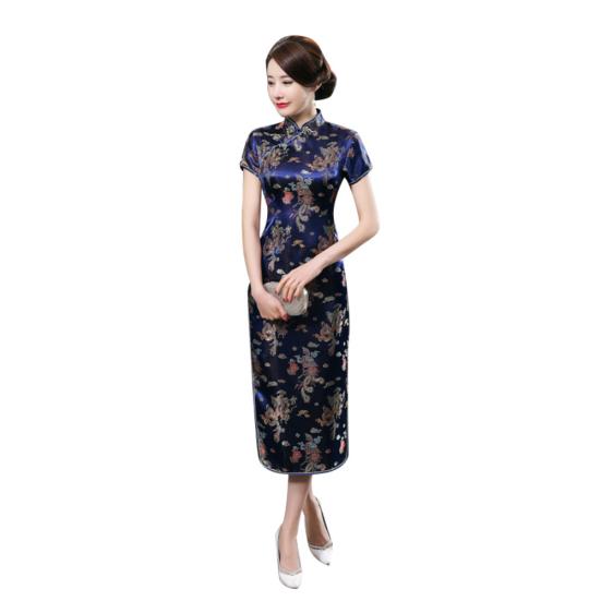 Traditional Chinese Women Long Cheongsam Bridesmaid Short Sleeve Evening Dress