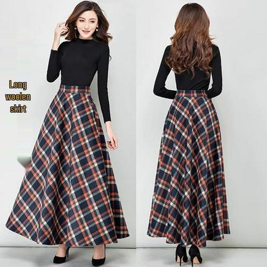 Damen Winter Wollrock mit hohem Bund, A-Linie, mittellang - Warm, Vielseitig, Kälteschutz, Figurschmeichelnd, Weiter Saum.