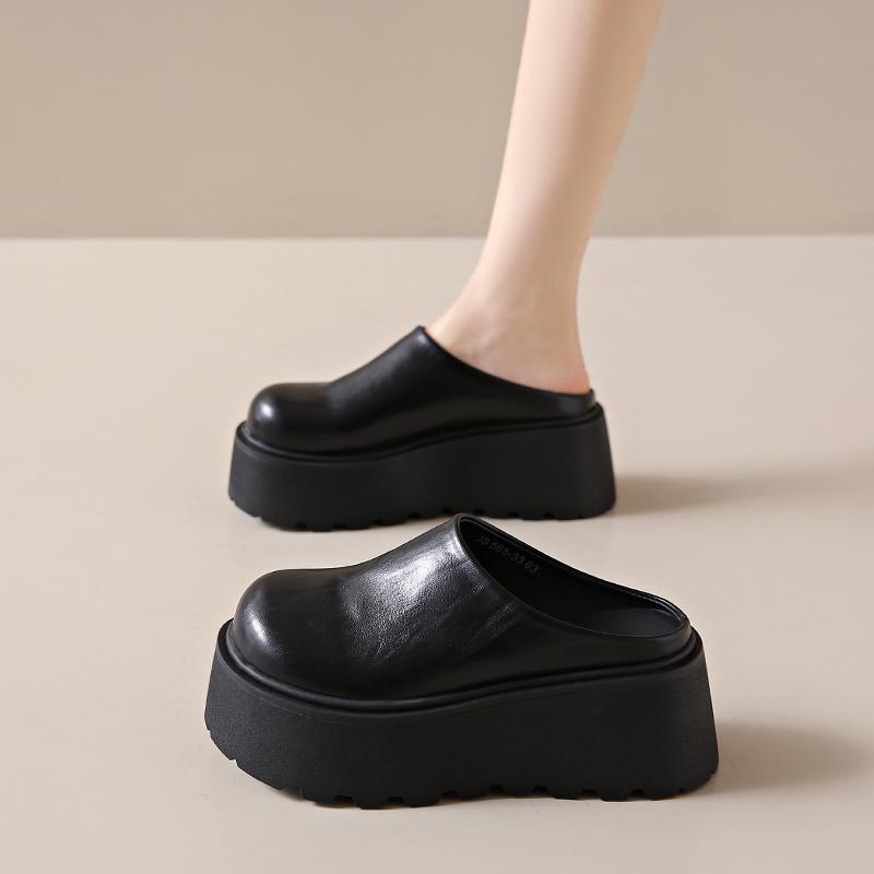 

Модные женские мюли на платформе и каблуке CRLAYDK, повседневная обувь с закрытым носком, без задника, слипоны, кожаные, для ходьбы, увеличивающие рост, танкетки 40