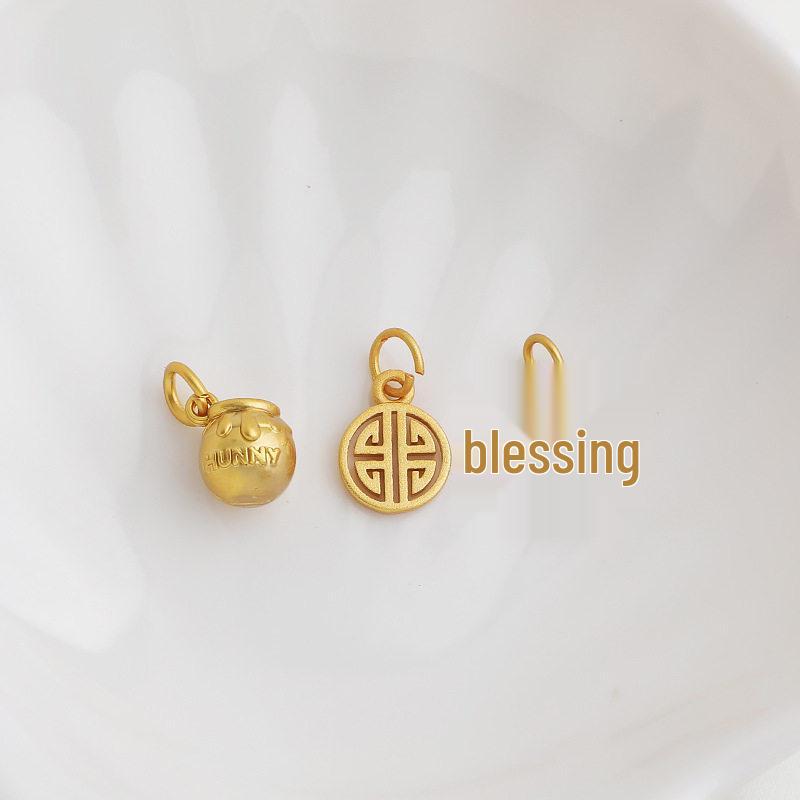 Gold-Plated Sand Gold Fu Character Dog Tag Pendant - Hollow Retro Design, DIY Handmade Honey Pot, Good Luck Charm Accessory