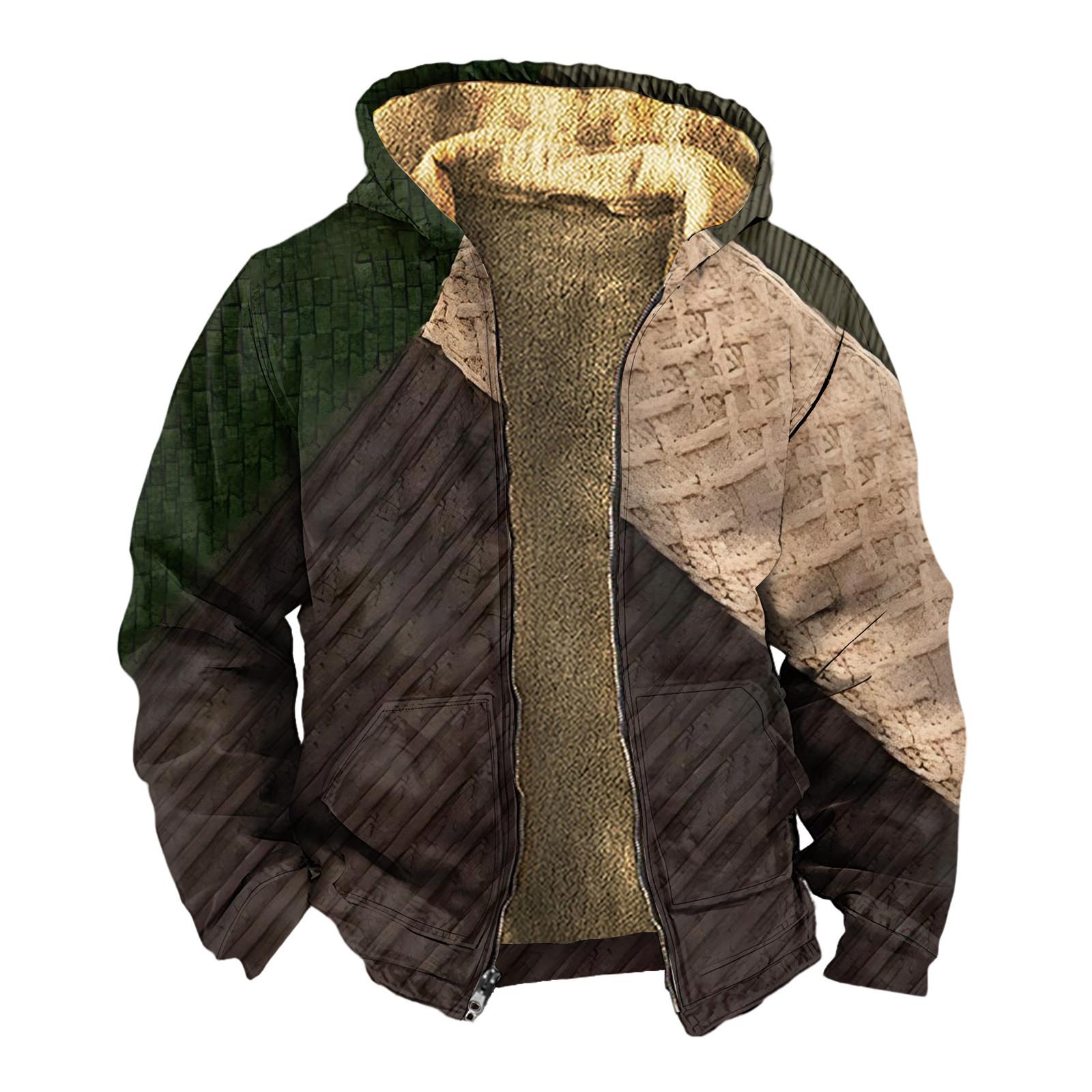 

Мужская зимняя флисовая толстовка с капюшоном на молнии с накладным карманом, повседневная куртка XL коричневый