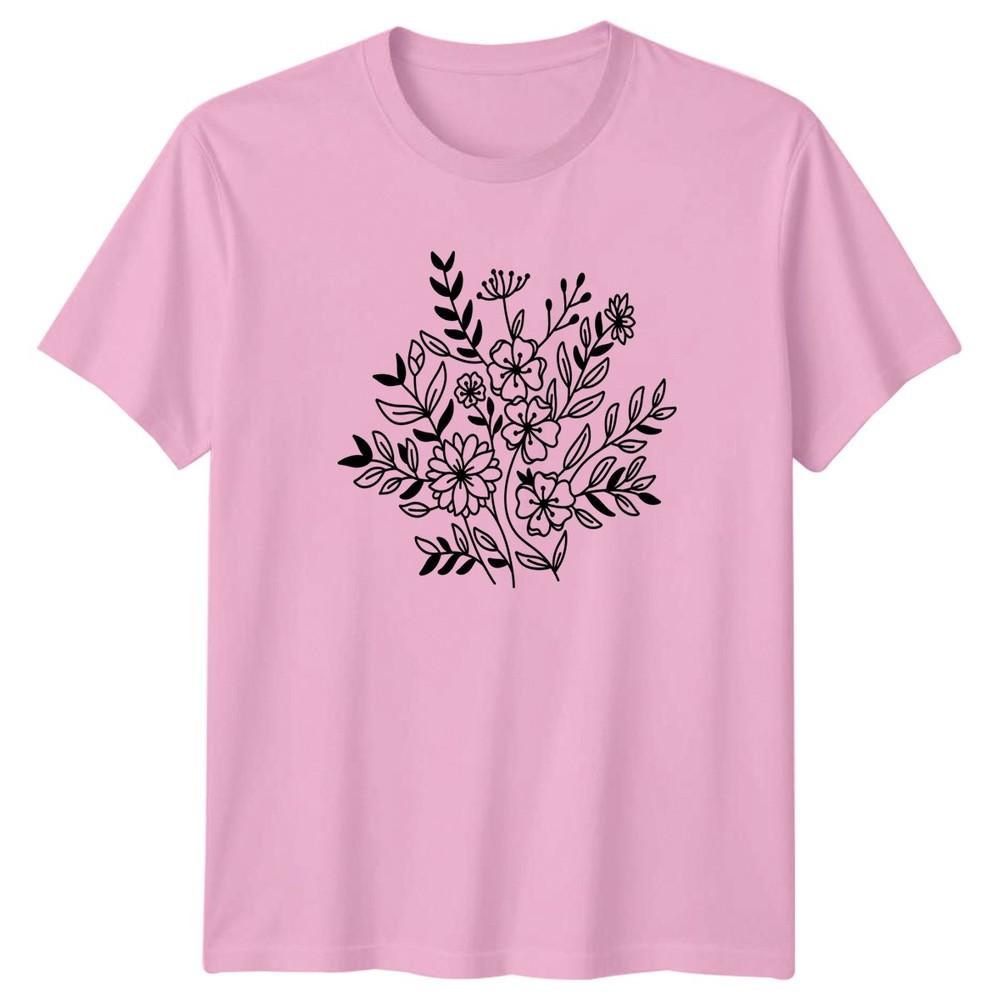 Elegant Botanical Line Art Floral Unisexs TShirt Minimalist Flower