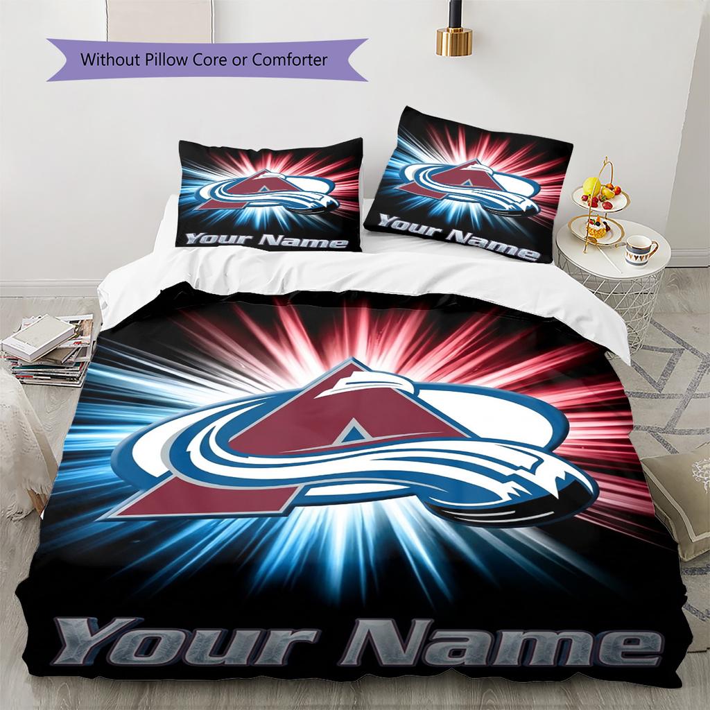 Name Custom Colorado Avalanche Logo Pattern Bedding Set Quilt Cover Pillowcase Home Decor Gift (1 * Duvet Cover + 2 * Pillowcase, Without Core)