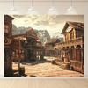 1 Piece Rural Western Town Polymer Flag - Wooden Bar and Mountain View Decor, Interior Living Room, Courtyard