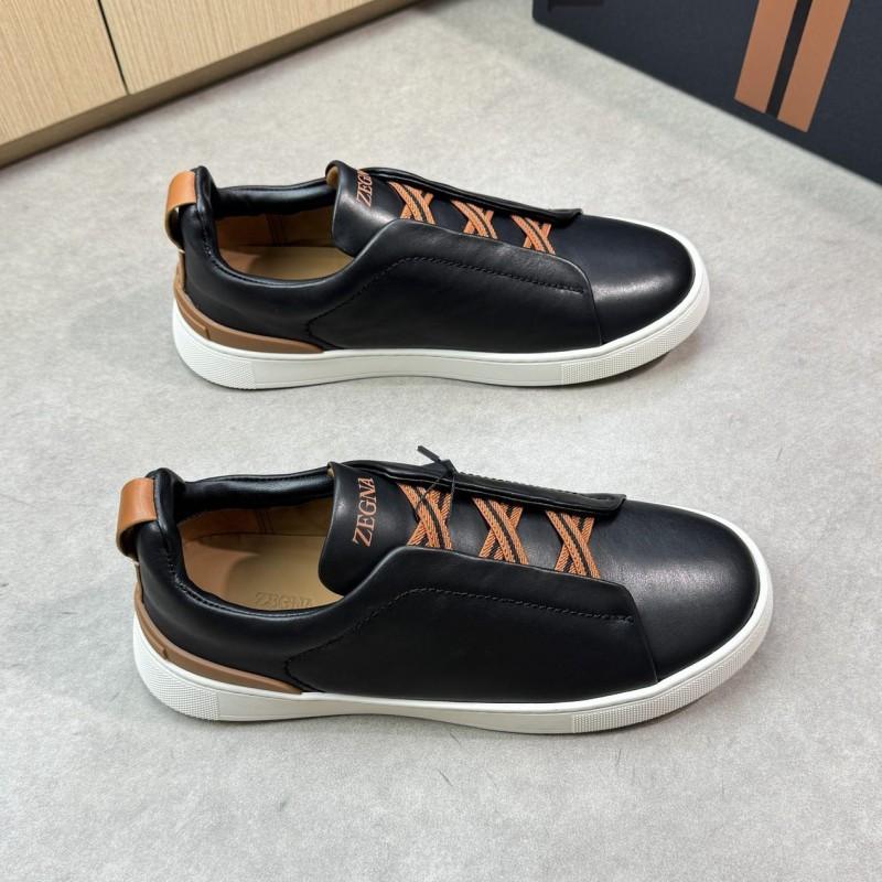Mens Genuine Leather Slip-On Casual Sneakers Low-Cut Breathable Lightweight Comfortable Everyday Shoes