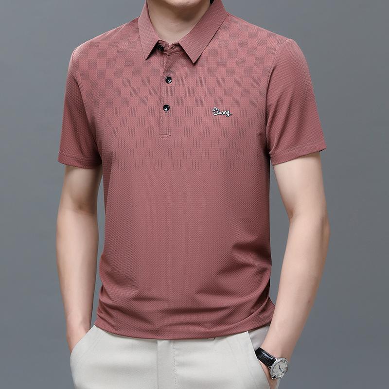 Short Sleeve T-Shirt Medium Men'S Ice Silk Half Sleeve Polo Shirt Loose Top