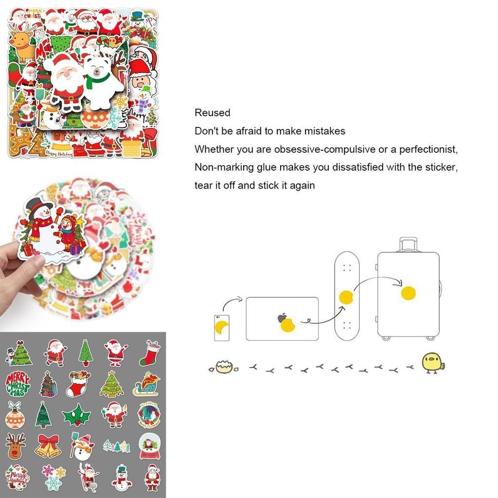 50pcs Xmas Santa Claus Waterproof Reusable Graffiti Stickers For Luggage Case Decor
