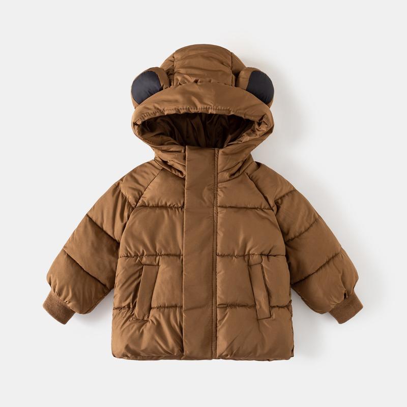 Korean Style Solid Hooded Thickened Winter Padded Coat For Toddler Boys And Girls