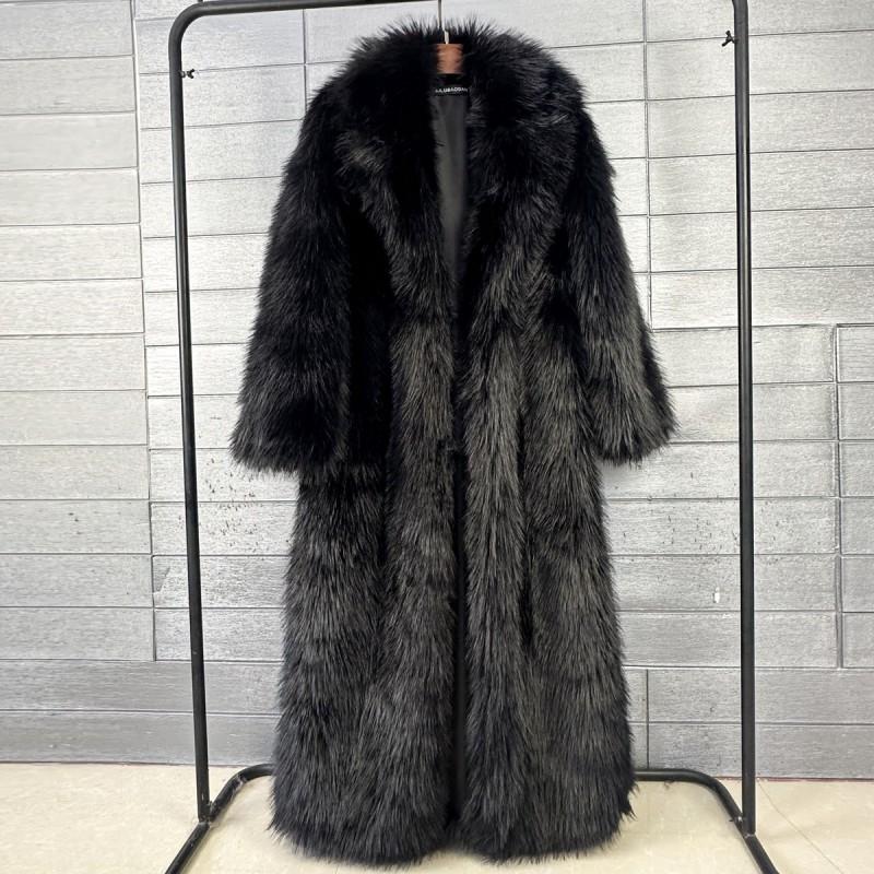 Womens Faux Fur Long Coat Blazer Collar Winter Streetwear Outerwear
