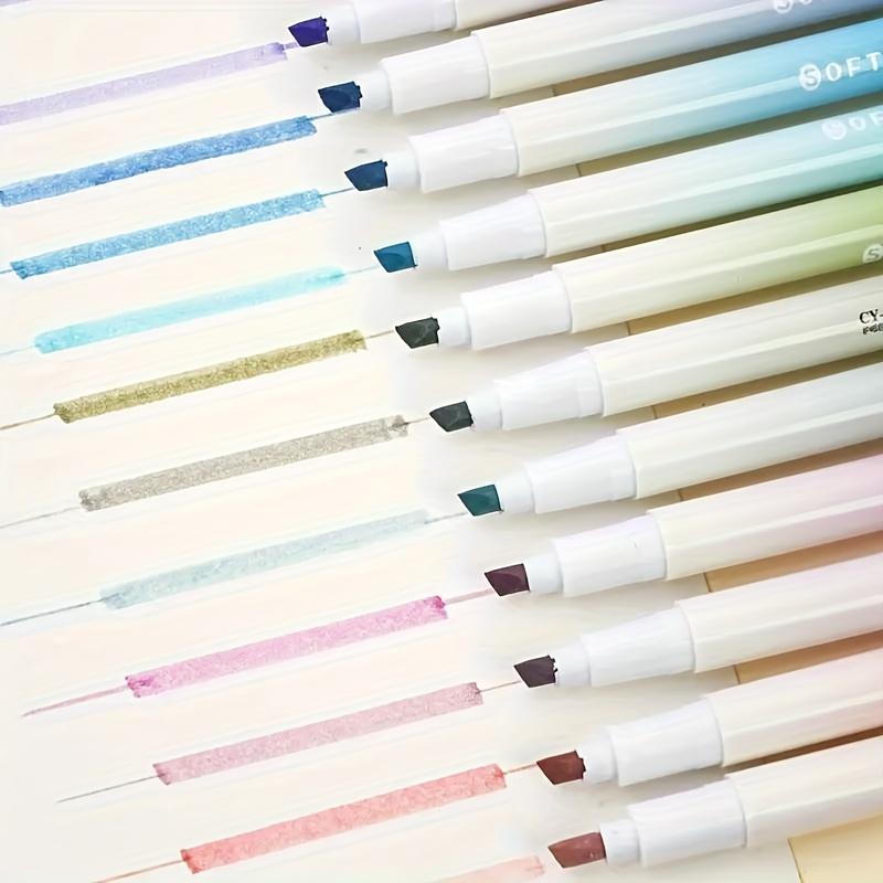 12-Pack of Gradient Highlighters with Random Color Combinations, Soft Tones, Suitable for Students' Drawing and Doodling, Colorful Pens for High