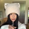 Bow Knitted Pullover Hat Fluffy Winter Wool Hat Keep Warm Cat Ears Beanie Hat  Girls