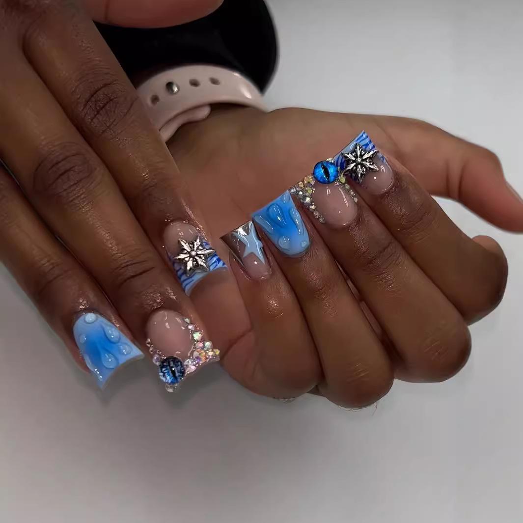 

Ocean Series 3D Water Drop Duckbill Nail Armor - Removable False Nails