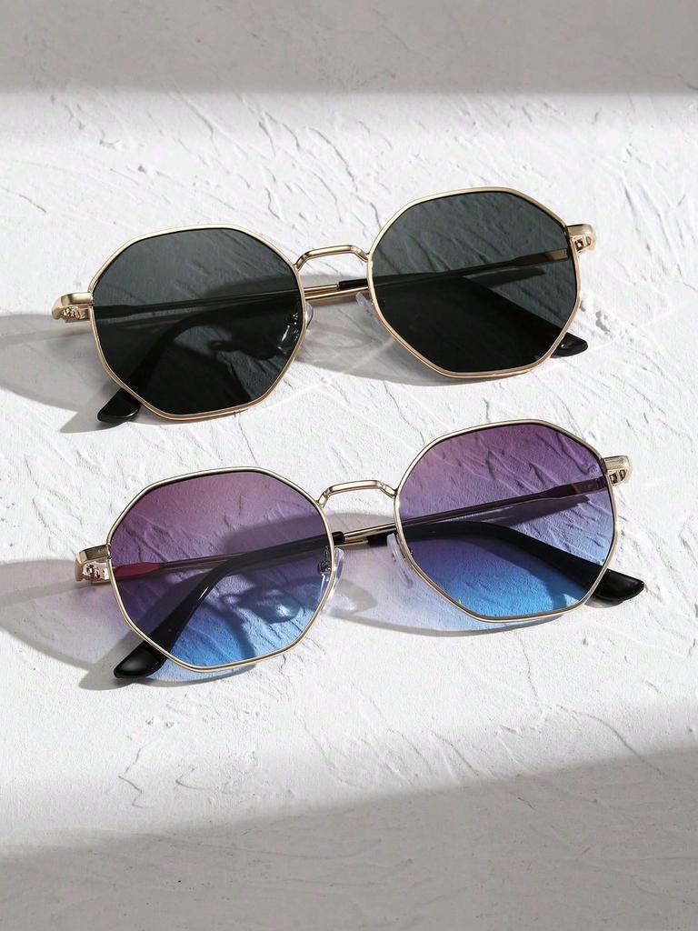 1/2PC S Fashion Geometric Metal Frame Women Sunglasses For Men Daily Life Shades Eyewear Accessories.