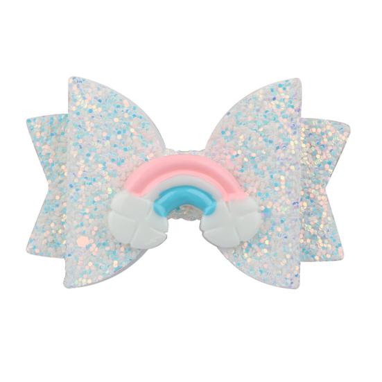 Girl Hairpin Three-Dimensional Bow Shape Rainbow Gradient Color Glitter Hair Clip Side Bangs Party Hair Accessory