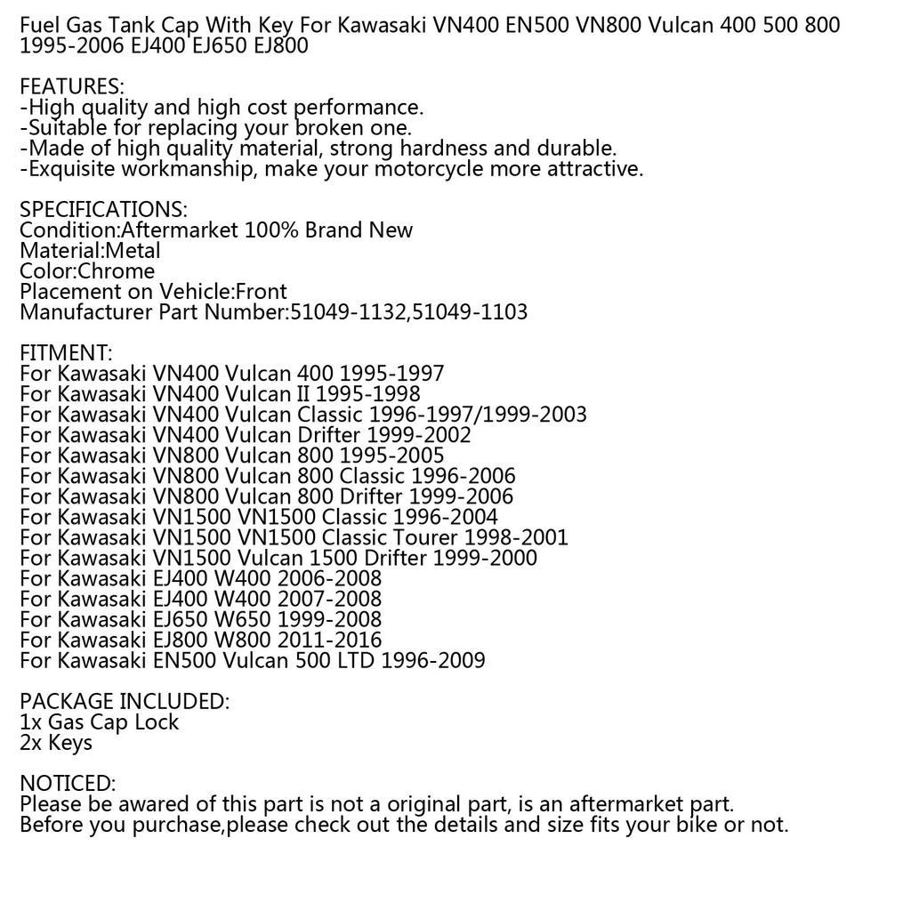 Artudatech Tank Cap Motorcycle Gas Tank Cap Fuel Gas Tank Cap for Kawasaki VN