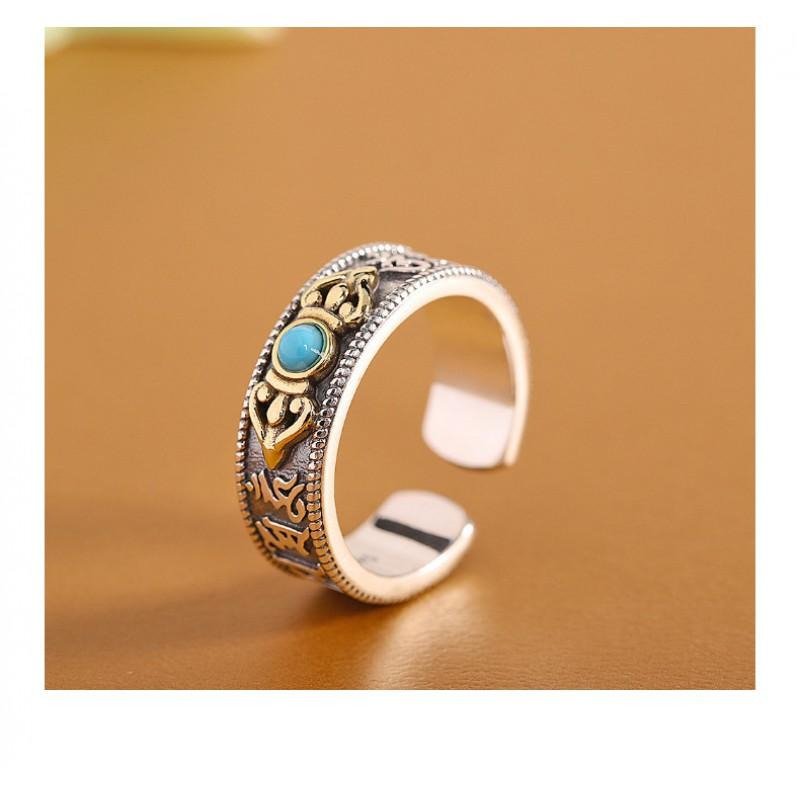 Adjustable Open Ring With Tibetan Mantra Design Vintage Plated Geometric Jewelry Men Women