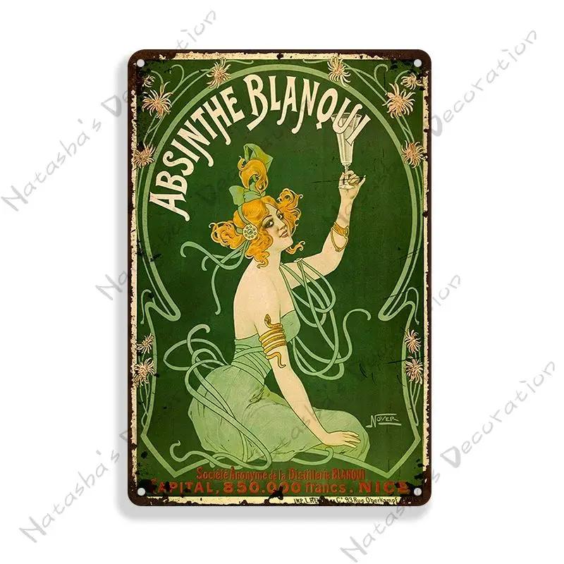 Absinthe Vintage Poster Beer Metal Sign Decorative Wall Plate Retro Metal Plaque Man Cave Home Metal Plate Wall Industrial Decor