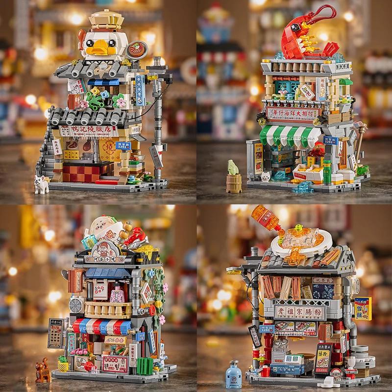 New Mini City Snack Street Food City Village Building Block DIY Streetview Decoration Assembly Brick Sets For Girl Kids Gifts