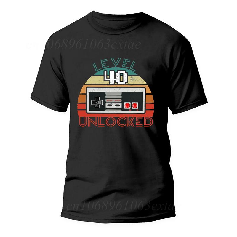 Vintage T Shirt Men Short Sleeve Streetwear O-Neck T-Shirt Tops Clothing 40th Birthday Gift Level 40 Unlocked Gamer Summer Tees