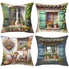 Charming Window With Flowers And Cat Pattern Pillows Polyester Pillowcase, Sofa Decorative Cushion Cov Headboard Pillow