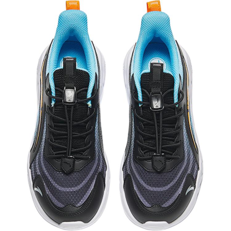 Anta Kids Synthetic Leather Comfortable Breathable Lightweight Shock Absorbing Low Top Running Shoes Kids Running Shoes Black Blue White A12435503-3