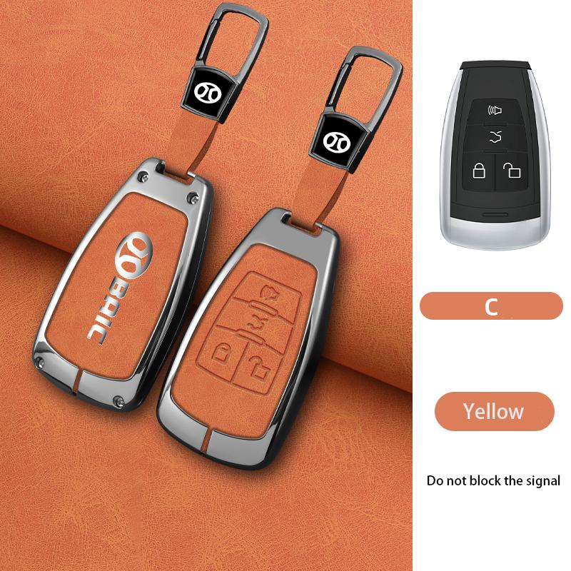 Zinc Alloy Genuine Leather Auto Key Fob Case Cover Keyring Bag Fit For Baic X7 Bj40 Senova D50 D70 X55 X65 Eu5 Eu7 Remote Protector Key Ring Mount