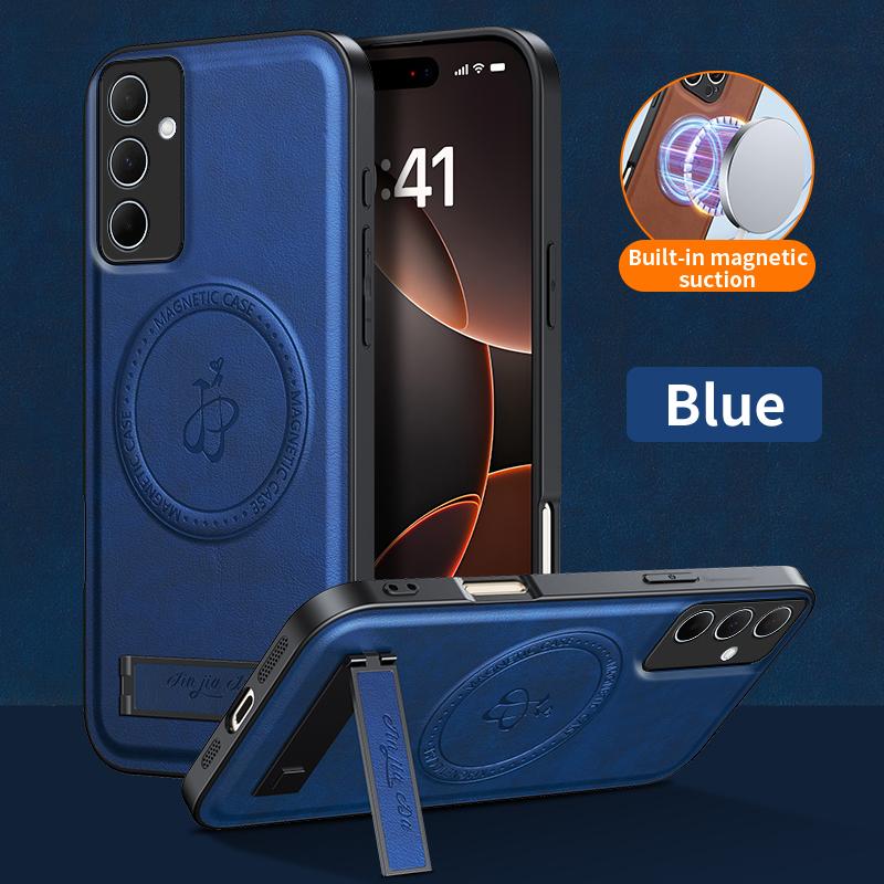 Magnetic Stand Holder PU Leather Phone Case For Samsung A15 A35 A55 A34 A54 A06 A16 A26 A36 A56 Wireless Charging Logo Cover