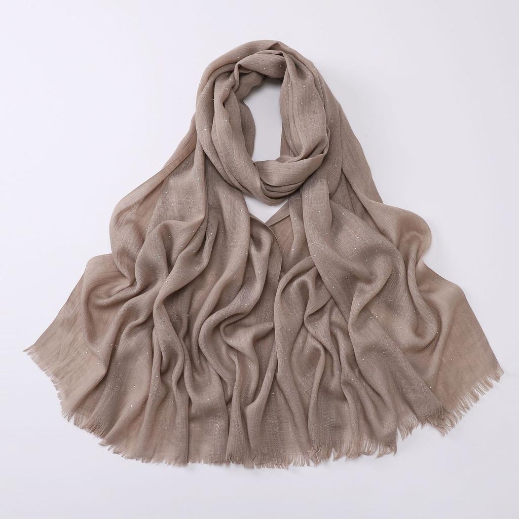 Soft Versatile Solid Bamboo Yarn Scarf With Star Rhinestone For Women
