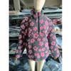 Autumn Winter Women's Sherpa Floral Pullover Hoodies Half Zip Style Loose Fit Warm Stylish Sweatshirt