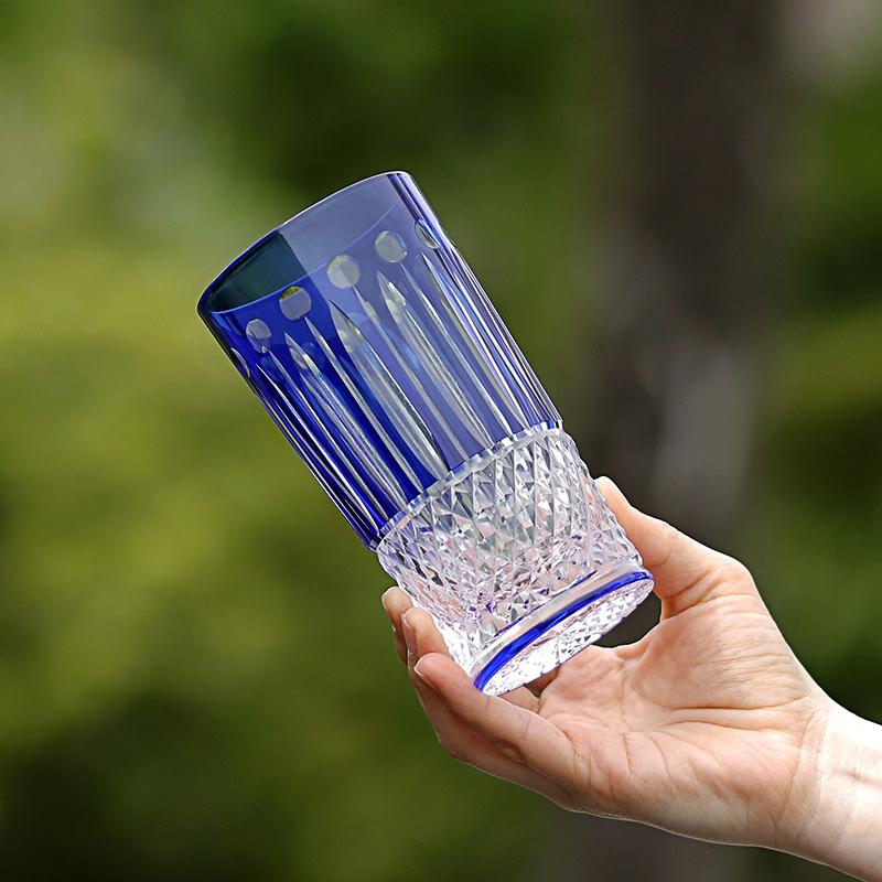 Edo Kiriko Blue Wine Drinking Glass Cup Lead-free Crystal Glass Blue Hand-blown Hand-carved Glasses Best Gift For Wedding