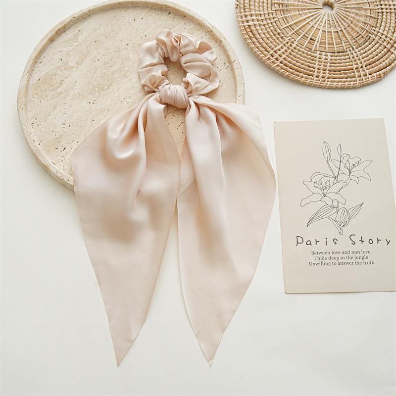 Solid Color Satin Flowing Ribbon Scrunchie & Silky Square Scarf Ponytail Hair Tie