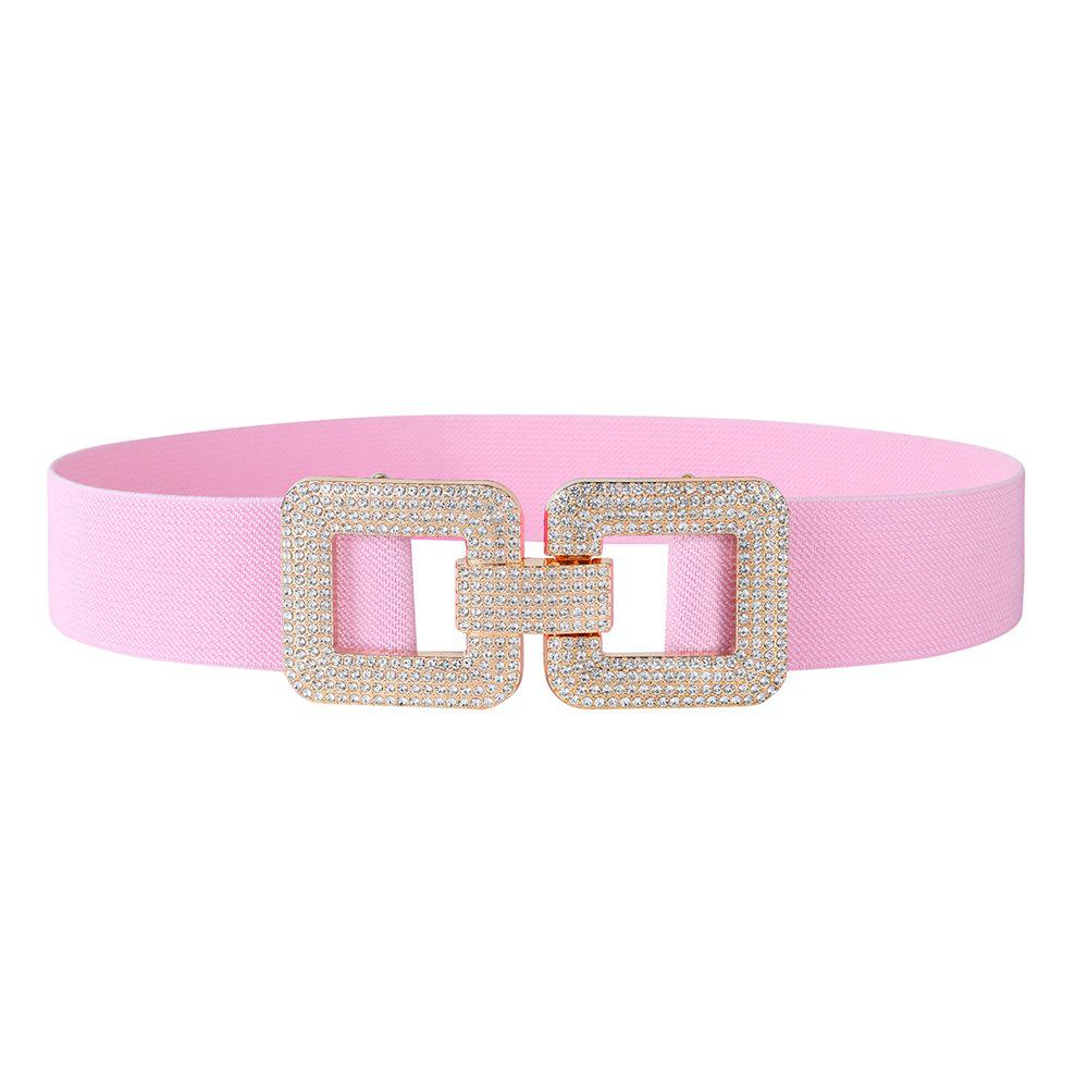 Elegant Rhinestone Women's Leather Belt with Stylish Buckle and Elastic Waistband