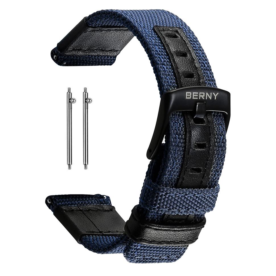 

BERNY Нейлон Кожа Быстросъемные Ремешки для Часов Пряжка из Нержавеющей Стали Водонепроницаемые Аксессуары-Браслеты Стильный Ремешок для Часов для Мужчин 22mm синий