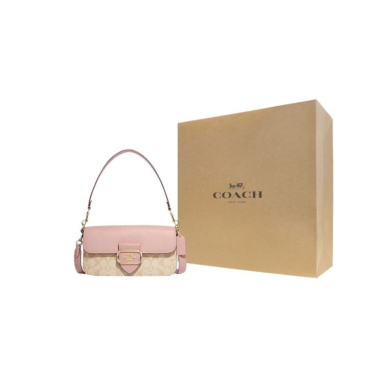 Coach Morgan 27 Removable Shoulder Strap Canvas And Leather Tote Shoulder Bag Large Women Bags Khaki Pink CE621-IMSWZ