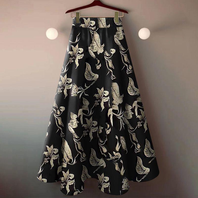Damen Sommer High-Waist Vintage Elegant Blumenmuster Lang Maxi Rock