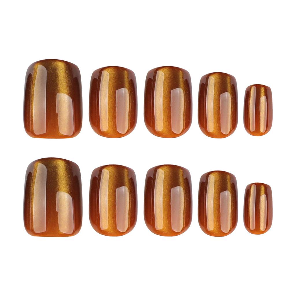 Brown Tones Cat Eye Glitter Short Square False Nails for Autumn & Winter