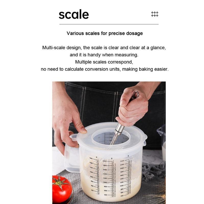 2.5L Baking Measuring Cup Scale Mixing Bowl with Lid Transparent Plastic Mixing Cup for Home Kitchen