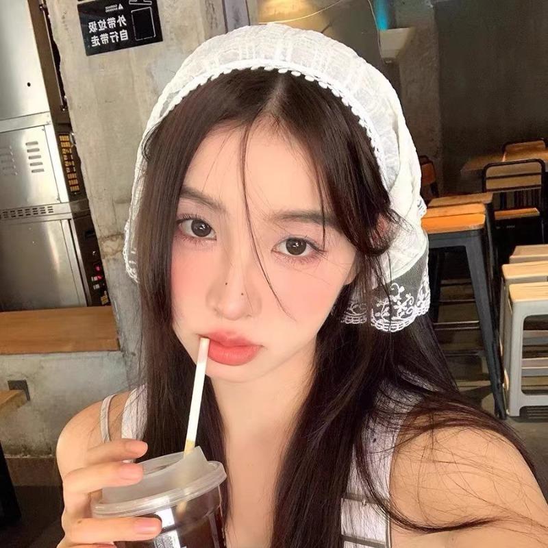 Ins Sweet Lace Hair Scarf Women Retro Triangle Hair Band Strap Hair-Bag Headscarf Hat Travel Photo Headband Turban Accessories