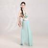 Women's Chinese Classical Dance Lotus Print Halter Costume, Flowy Chiffon Skirt For Umbrella Dance Performance & Practice