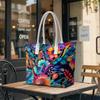 Vibrant Floral Printed Tote Bag Fashion Casual Portable Shopping Handbag Stylish Daily Use Shoulder Bag for Women